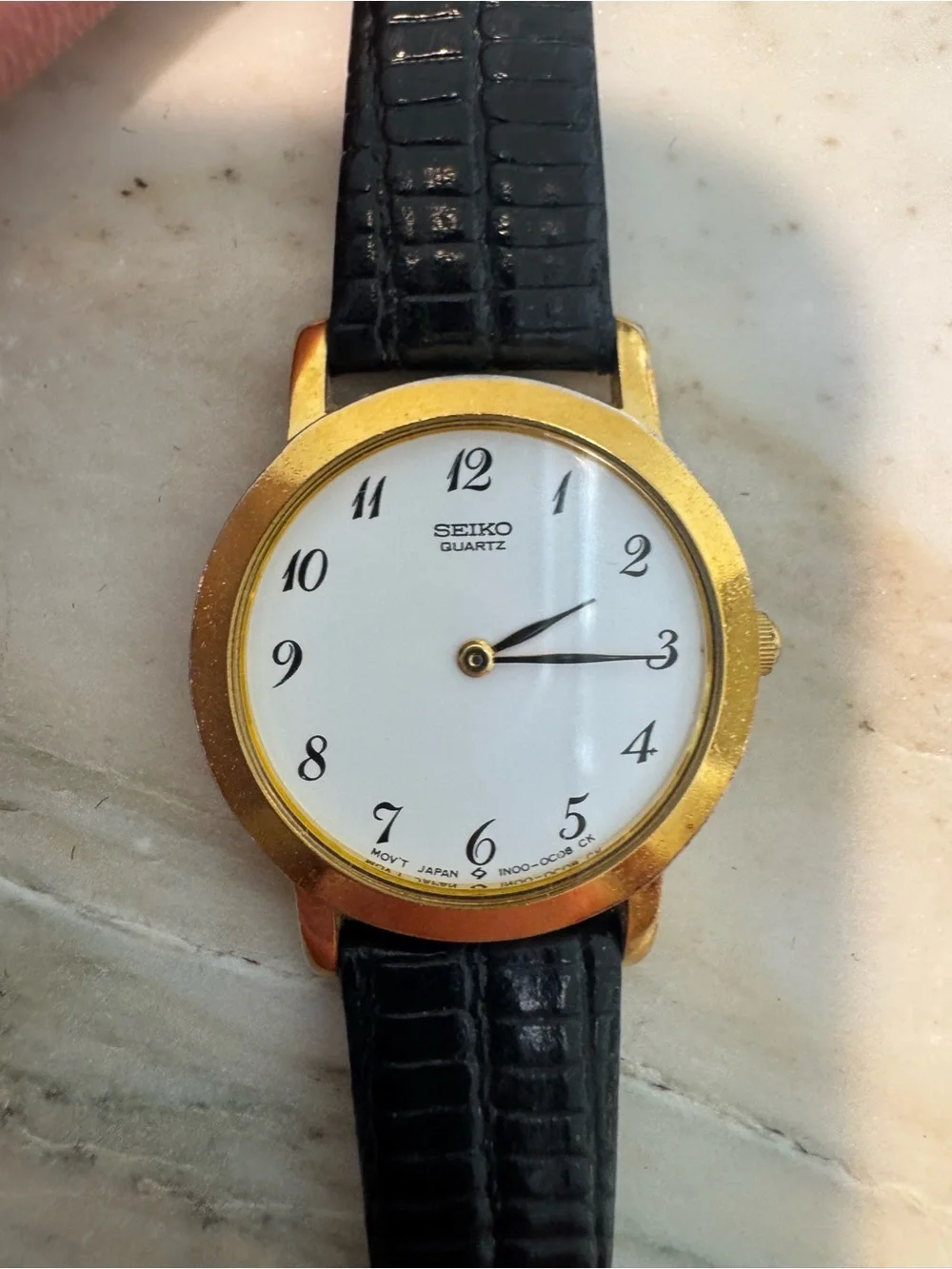 Vintage Seiko Quartz Gold Tone Watch Black Speidel Band